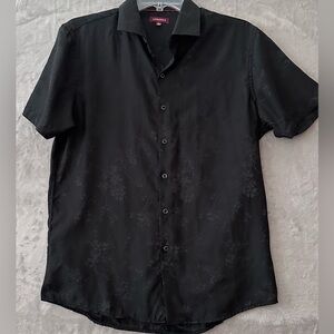 Consequence Shirt Men Large Black Short-Sleeve Floral Jacquard Button-Down Shirt